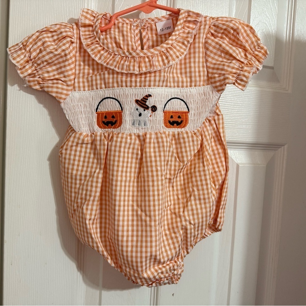 New Smocked Gingham Halloween Romper